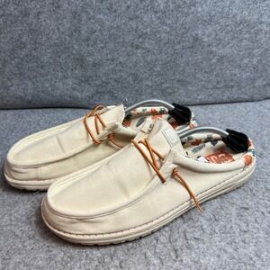 Hey Dude Wally Luau Cream Canvas Slip On Loafers Tropical Lining Size Mens 14